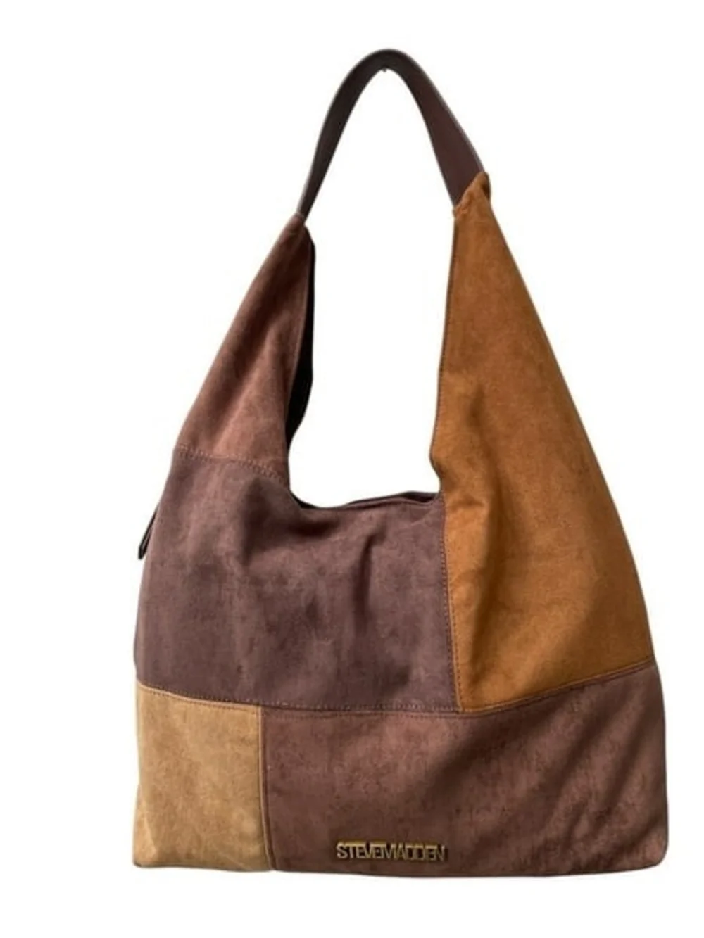Steve Madden Two-Tone Brown and Tan Suede Patchwork Hobo